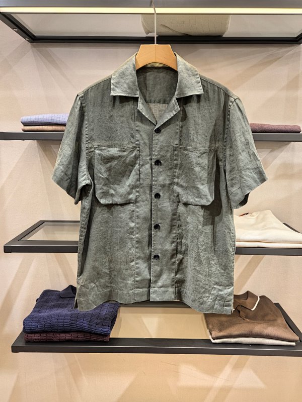 Zeni Linen Short-sleeve Top Made From Pure Natural Rain-dew Linen Features A Cool Hawaiian