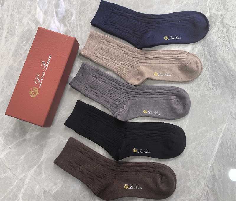 Loro Piana Premium Boxed Socks Fashionable Design Wool Quality Box Of 5 Pairs In