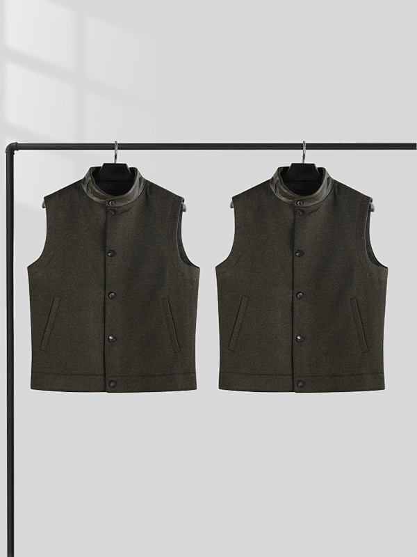 Genuine Leather Collar Cotton Wool Vest