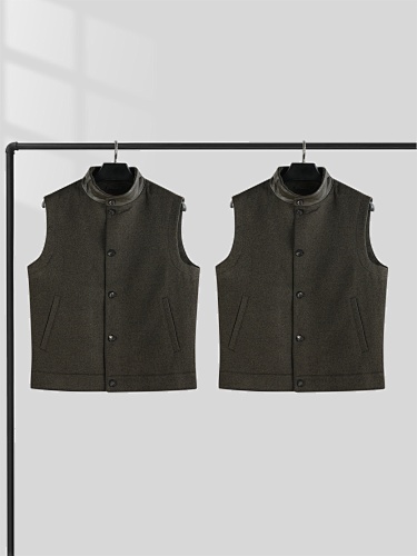 Genuine Leather Collar Cotton Wool Vest