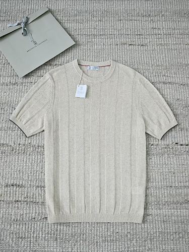 Ribbed Short-sleeve Knitted T-shirt