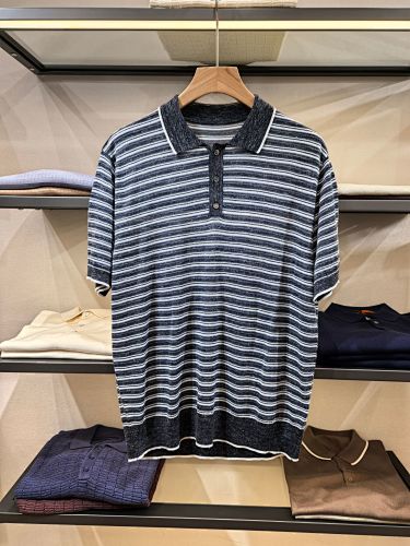 LP's New Horizontal Stripe Knit Short-sleeved Shirt Fresh And Elegant Linen Blend Series F