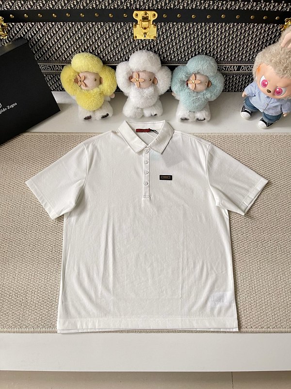 Zegna Bright Thread Leather Label Solid Color Short Sleeve Polo Purchased Original Product