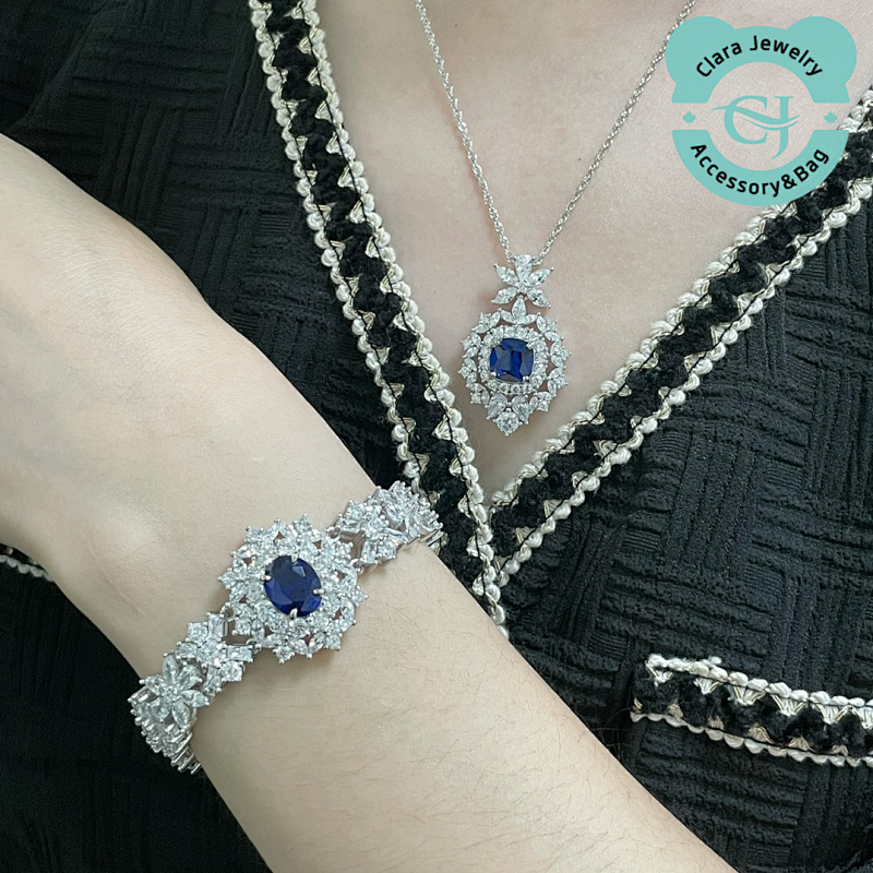 Imported Customized Flower Royal Blue Oval Bracelet