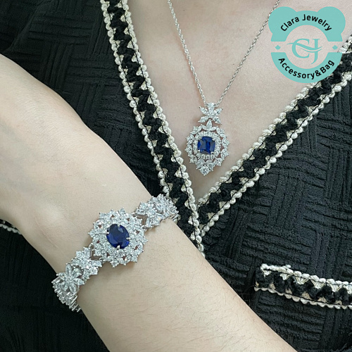 Imported Customized Flower Royal Blue Oval Bracelet