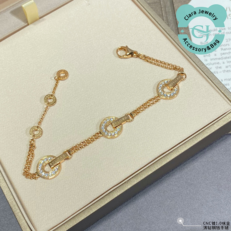 Bulgari V Gold Material Bvlgari Full Diamond Copper Coin Bracelet