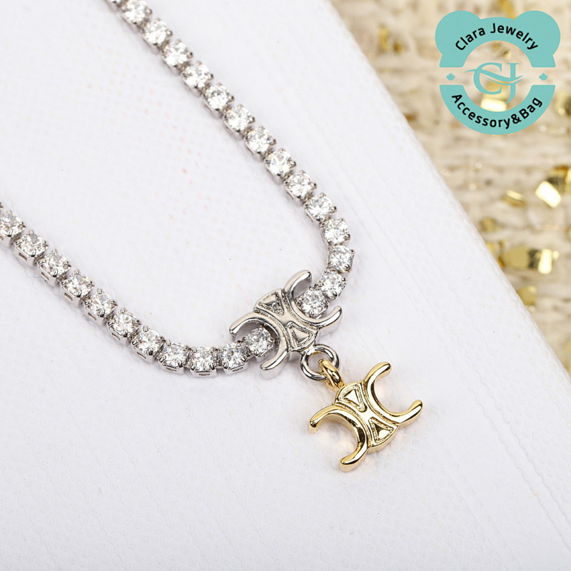 C Full Diamond Gold And Silver Arc De Triomphe Necklace