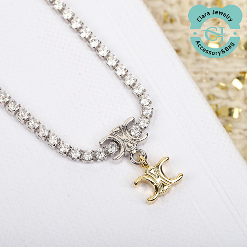 C Full Diamond Gold And Silver Arc De Triomphe Necklace