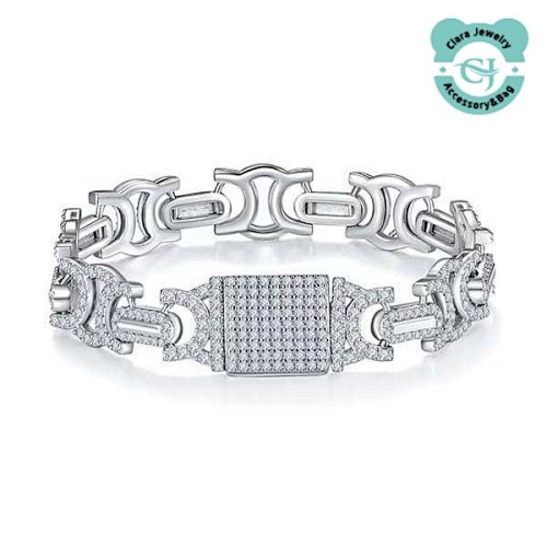 Silver Moissanite Hip Hop Cuban Double C Fashion Men's Bracelet
