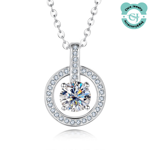 Popular Silver 1 Carat Moissanite Luxury Round Bag Pendant Beating Heart