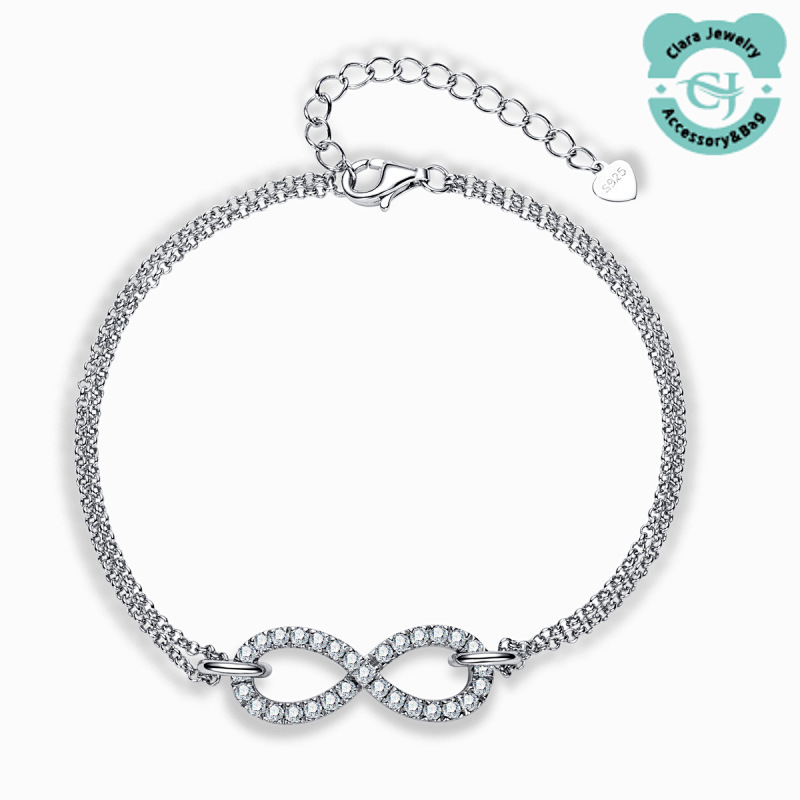 Sterling Silver Fashion Infinity Symbol Set Moissanite Bracelet