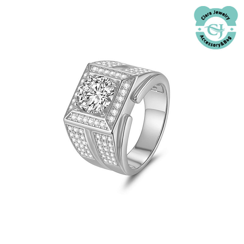 Fashionable And Generous Square 2 Carat Full Diamond Men's Ring