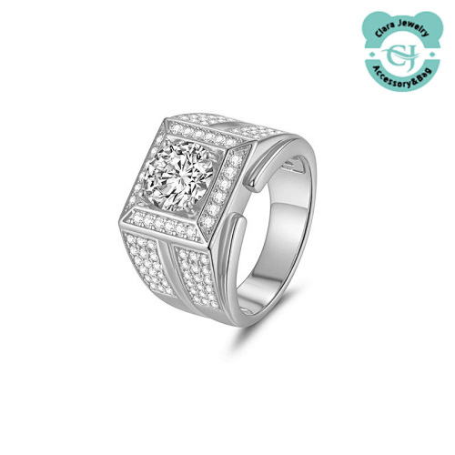 Fashionable And Generous Square 2 Carat Full Diamond Men's Ring