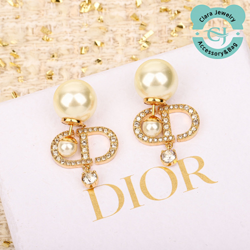 Dior D Full Diamond Cd Hanging Diamond Double Bead Earrings