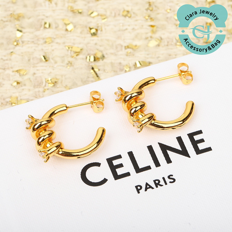 C Two Diamond Telephone Coil Earrings