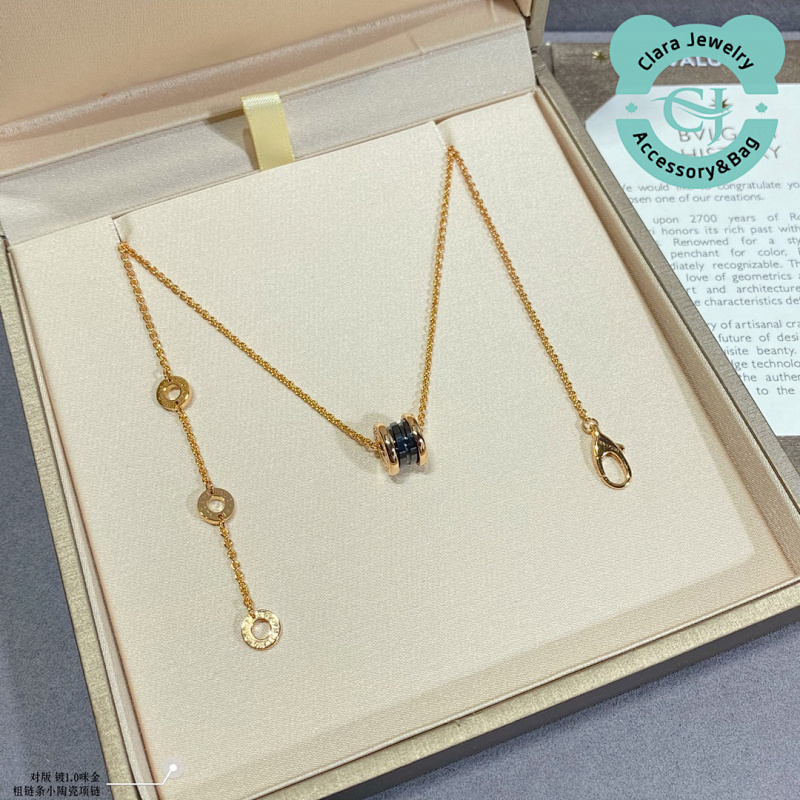 Bulgari Thick Chain Finely Carved Gold-Plated Bvlgari Seiko Cnc Small Ceramic Necklace