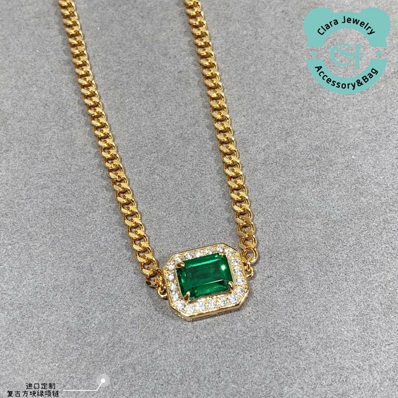 Vintage Green Square Necklace