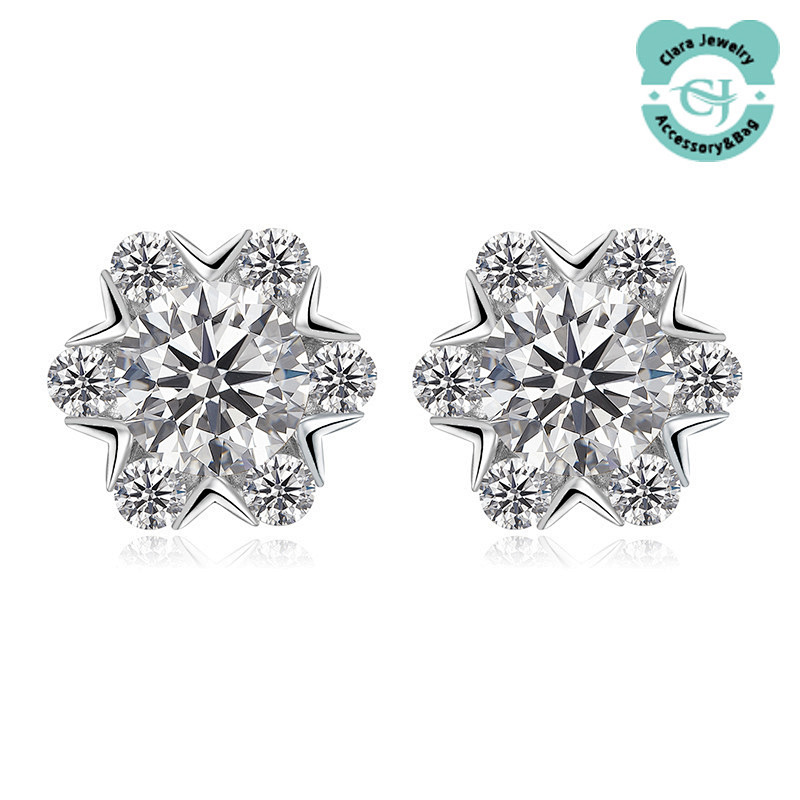 Silver Inlaid Moissanite Snowflake Earrings