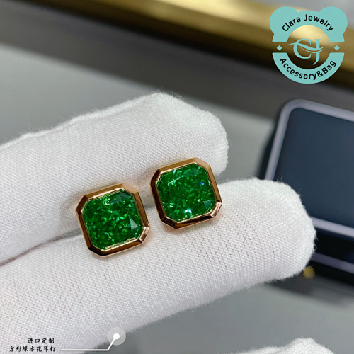 Retro Square Green Ice Flower Stud Earrings