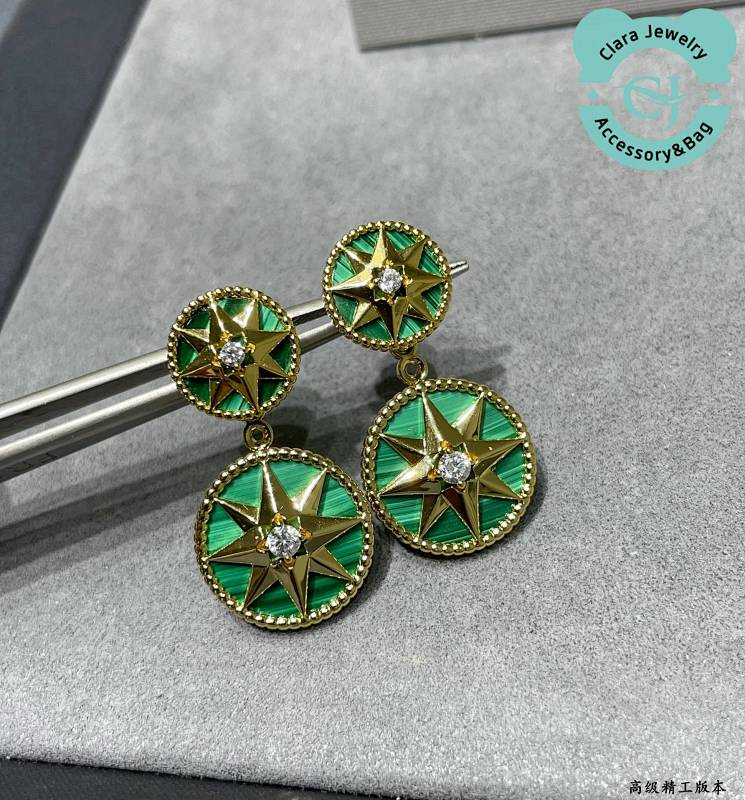 Dior Two-Flower Natural Malachite Compass Earrings