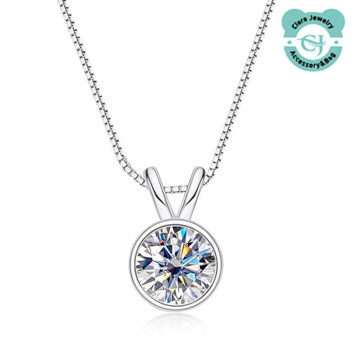 Sterling Silver Moissanite Necklace Female Round D Color Half Carat Pendant