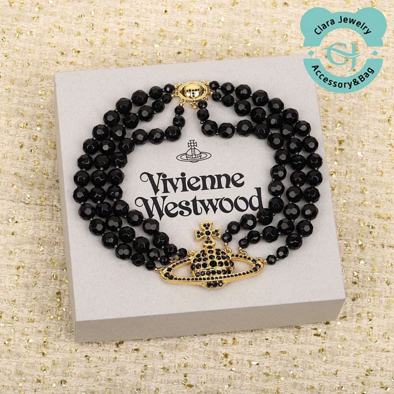 Three-Layer Black Bead Saturn Choker