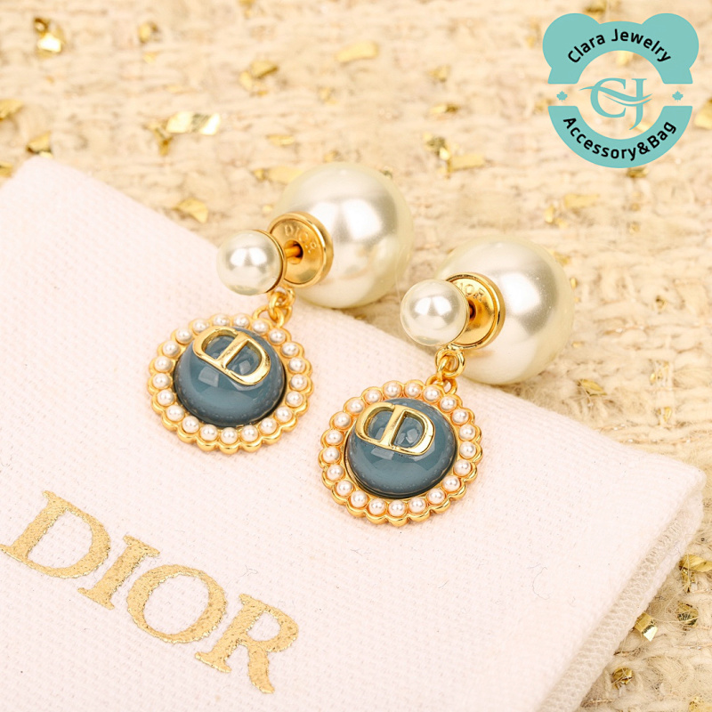 Chanel D Glass Bead Double Bead Earrings