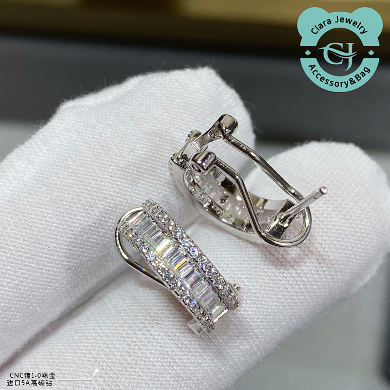 9 2 5 Imported 5a High Carbon Diamond Square Row Diamond Earrings