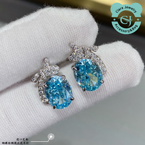 Bow Oval Ice Flower Earrings