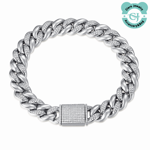 Sterling Silver Moissanite 12mm Cuban Chain