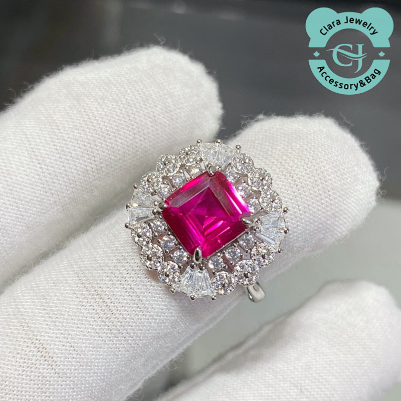 9 2 5 Imported Customized Sterling Silver Square Red Corundum Ring