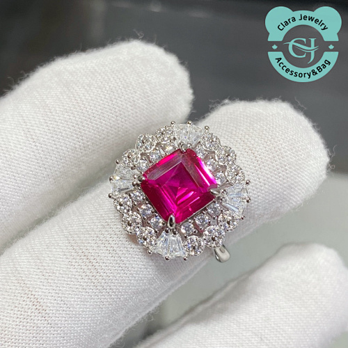 9 2 5 Imported Customized Sterling Silver Square Red Corundum Ring