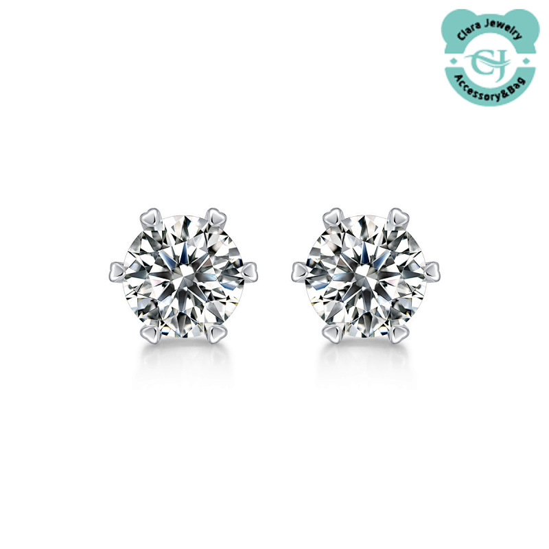 Sterling Silver Popular Classic Six-claw Genuine D Color Moissanite Earrings