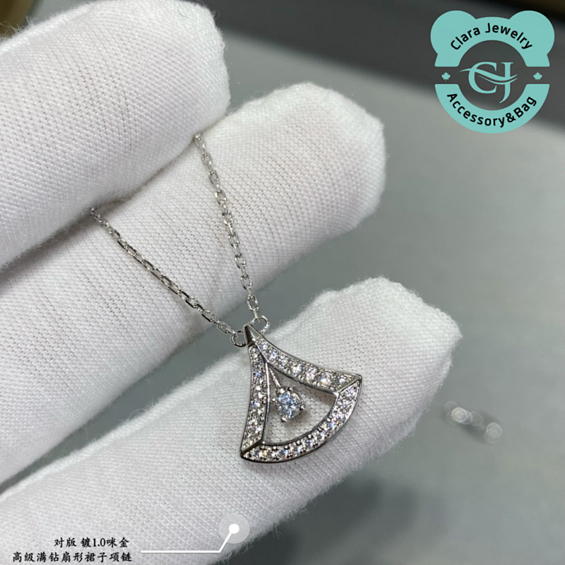 Bulgari 9 2 5 Bvlgari High-End Full-Diamond Hollow-Point Diamond Fan-Shaped Skirt Necklace