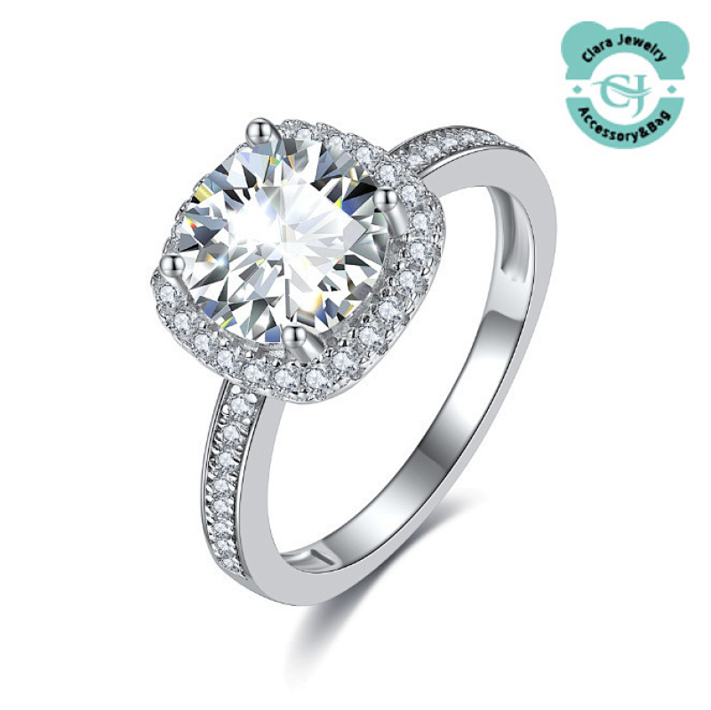 S925 Sterling Silver Square Moissanite Ring 1ct
