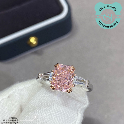 Rectangular Pink Ice Flower Ring