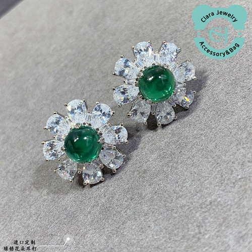Green Diamond Flower Earrings