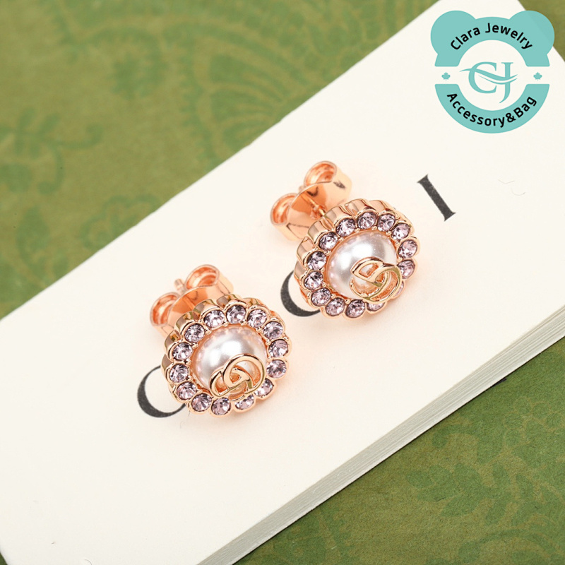 Gucci Double G Pink Diamond Earrings