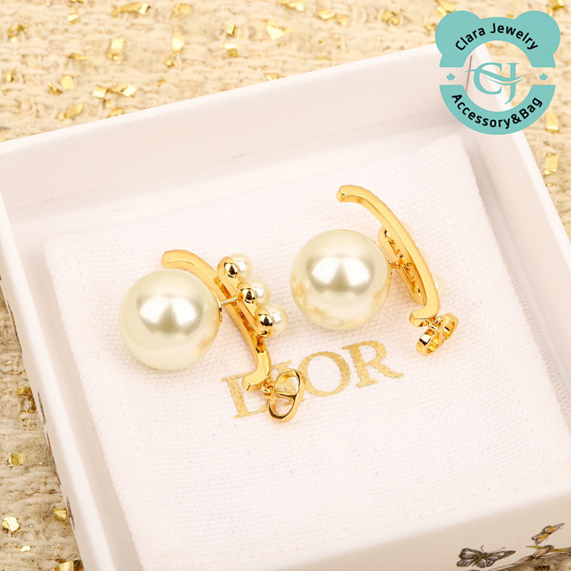 Dior Pearl Cd Rhinestone Earrings