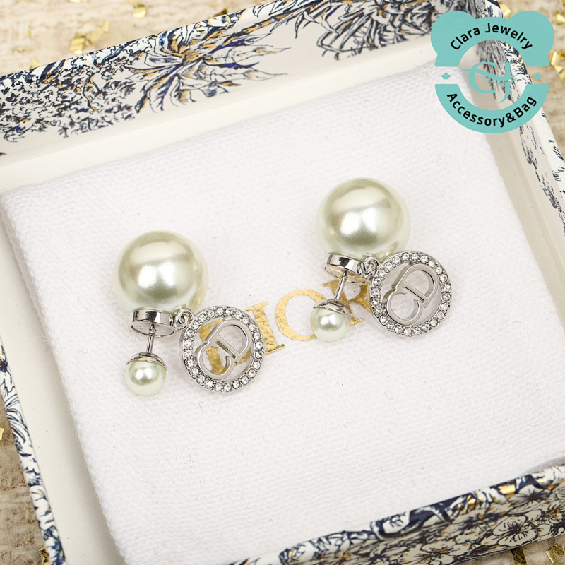Tribales Round Crystal Cd Double Ball Pearl Stud Earrings
