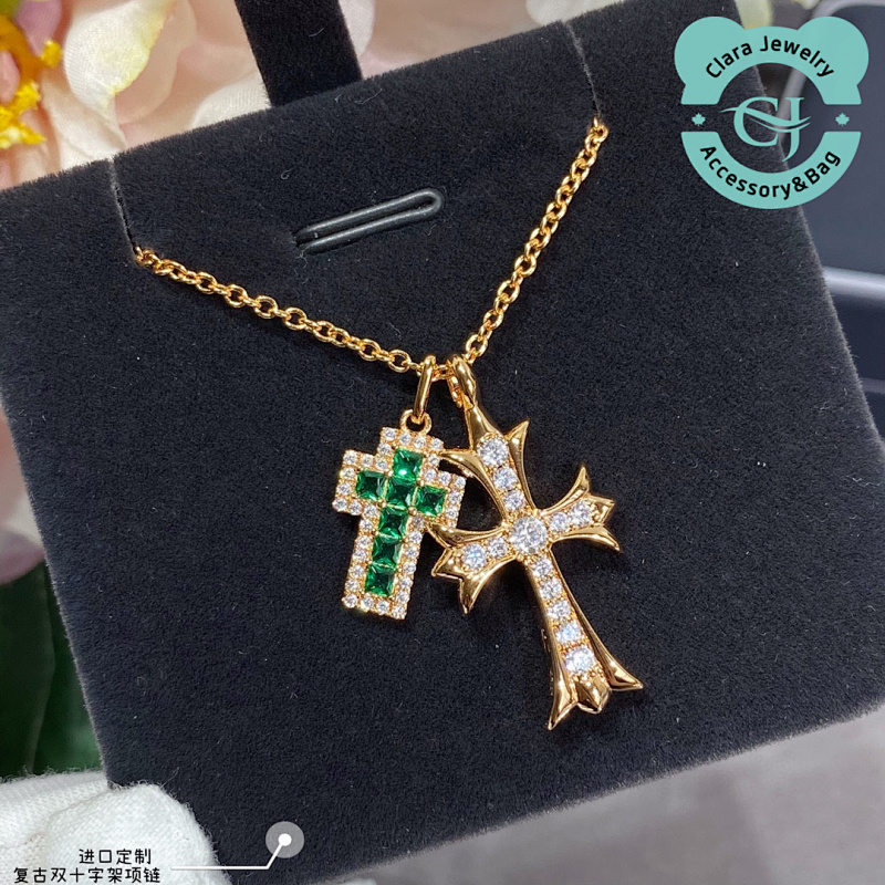 Vintage Small Double Cross Necklace