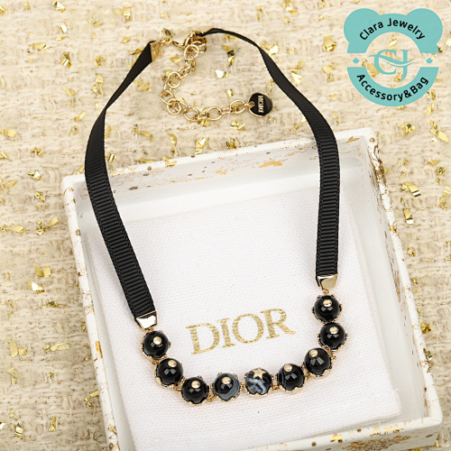 D Nine Black Stone Ribbon Choker
