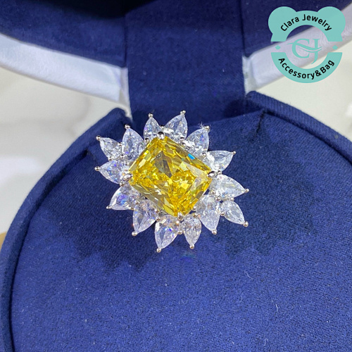 9 2 5 Imported Customized Radiant Cutting Material Yellow Ice Flower Ring