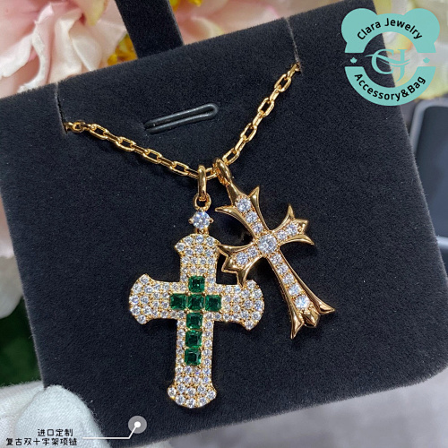 Vintage Large Double Cross Necklace
