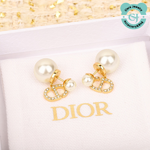 Dior Pearl Full Diamond Cd Stud Earrings