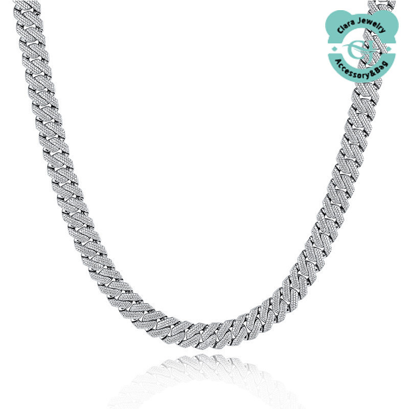 Men's 14mm Triple Row Cuban Necklace With Micro Moissanite Diamonds