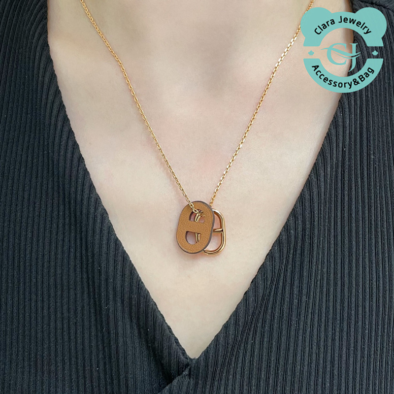 Hermès Hès Genuine Leather Pig Nose Necklace