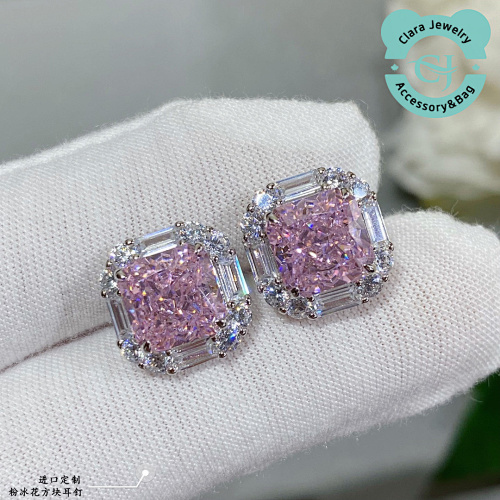 9 2 5 Imported Customized Pink Ice Flower Square Earrings