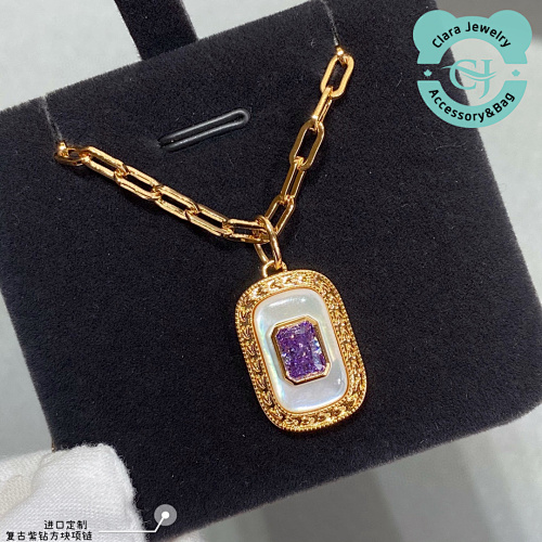 Vintage Purple Diamond Cube Necklace