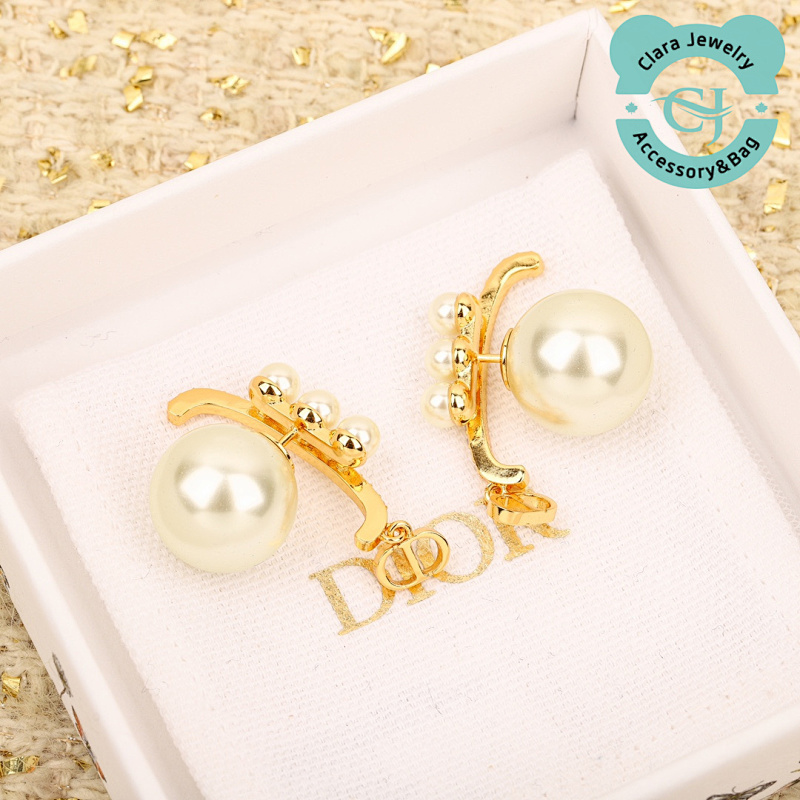 Dior Pearl Cd Rhinestone Earrings